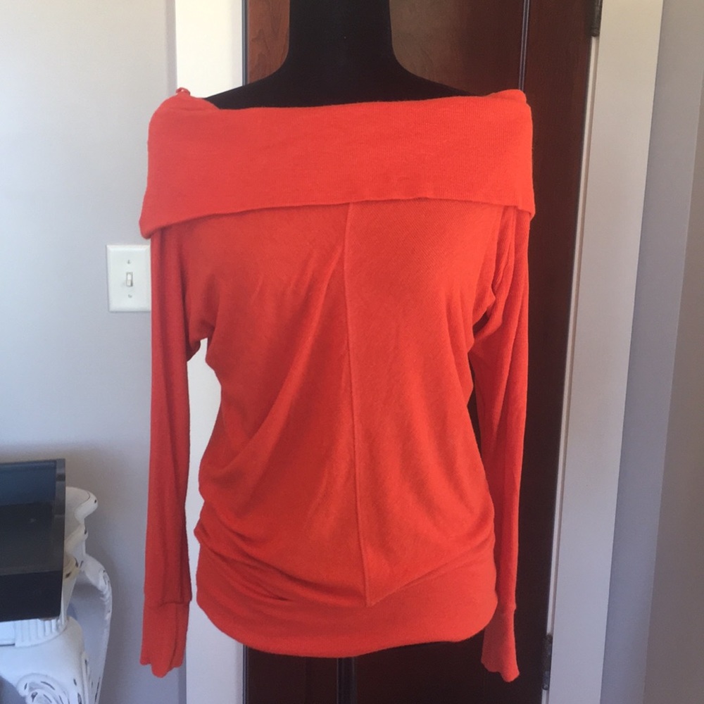 Orange, off shoulder top.